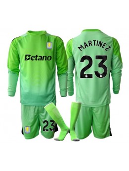 Billige Aston Villa Emiliano Martinez #23 Keeper Bortedraktsett Barn 2025-26 Langermet (+ Korte bukser)